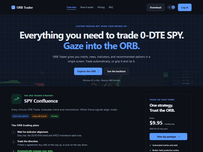 The ORB Trader home page